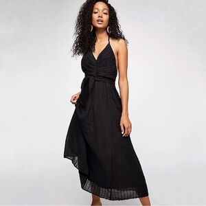 Free People Endless Summer Donna Swiss Dot Halter Midi Maxi Dress Black Small